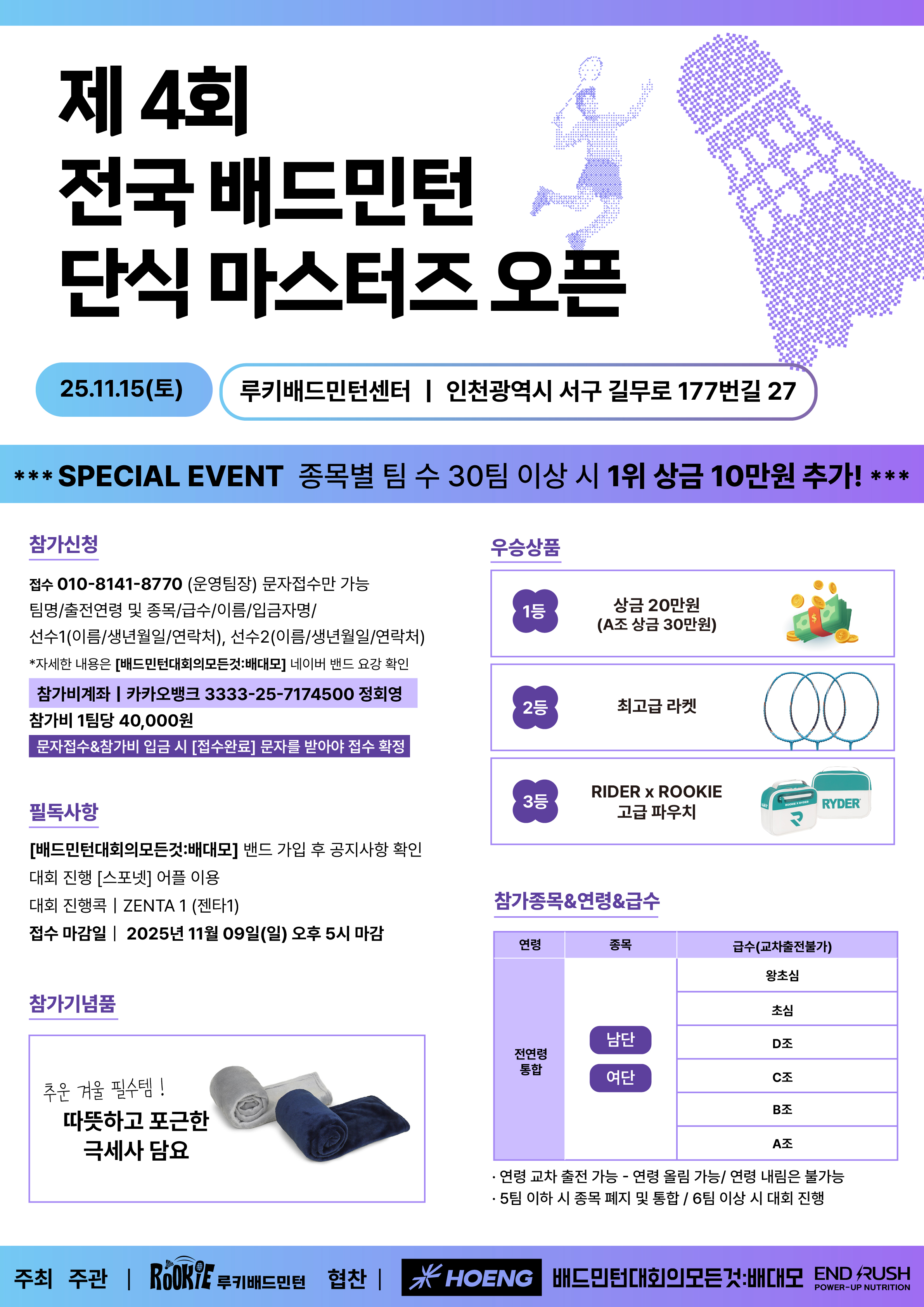 2025 제4회 전국 배드민턴 단식 마스터즈 오픈 포스터
