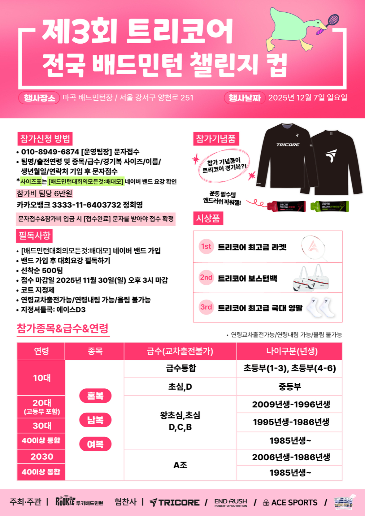 2025년 제3회 트리코어(Tricore) 전국 배드민턴 챌린지 컵 포스터