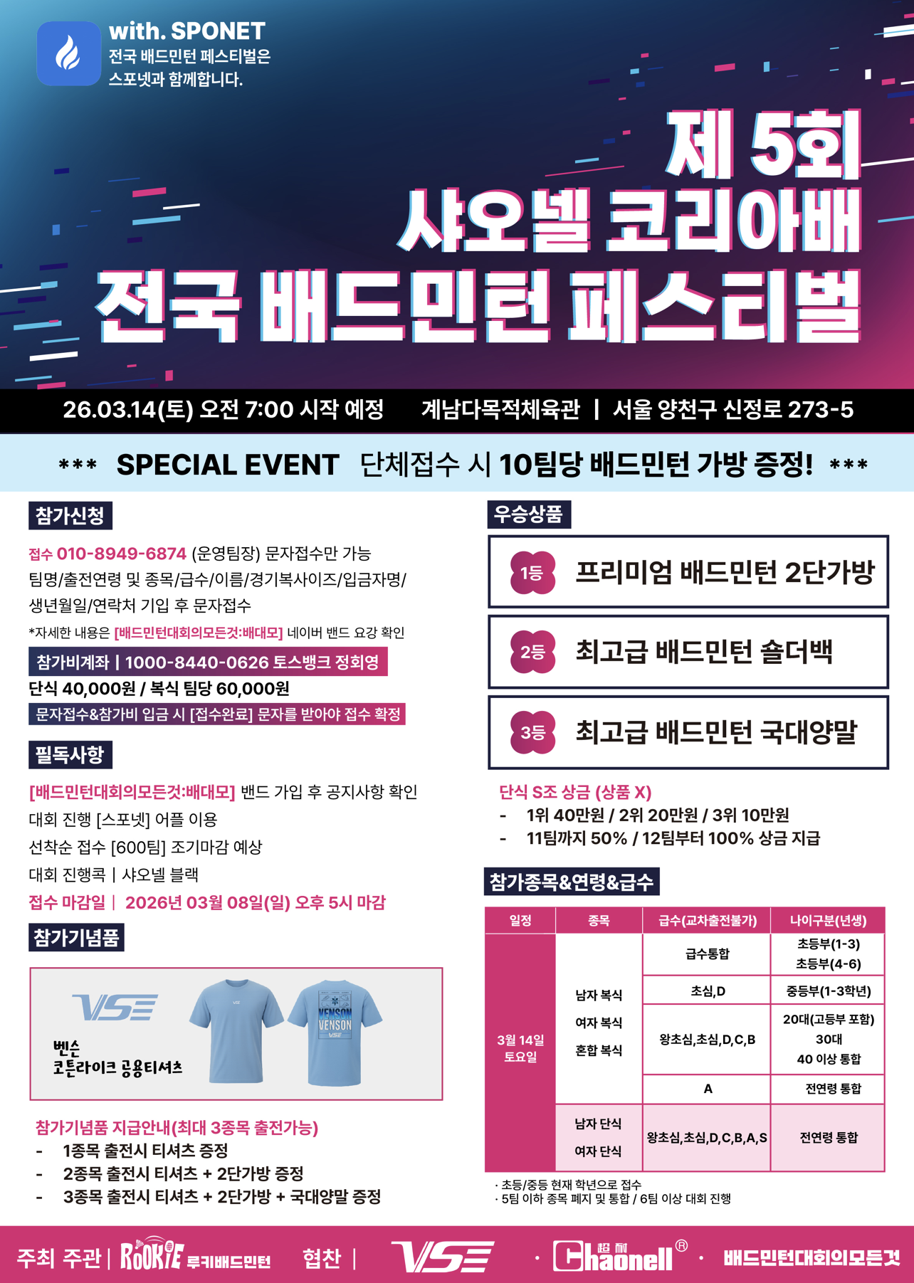 제 5회 샤오넬코리아배 전국배드민턴 페스티벌 포스터