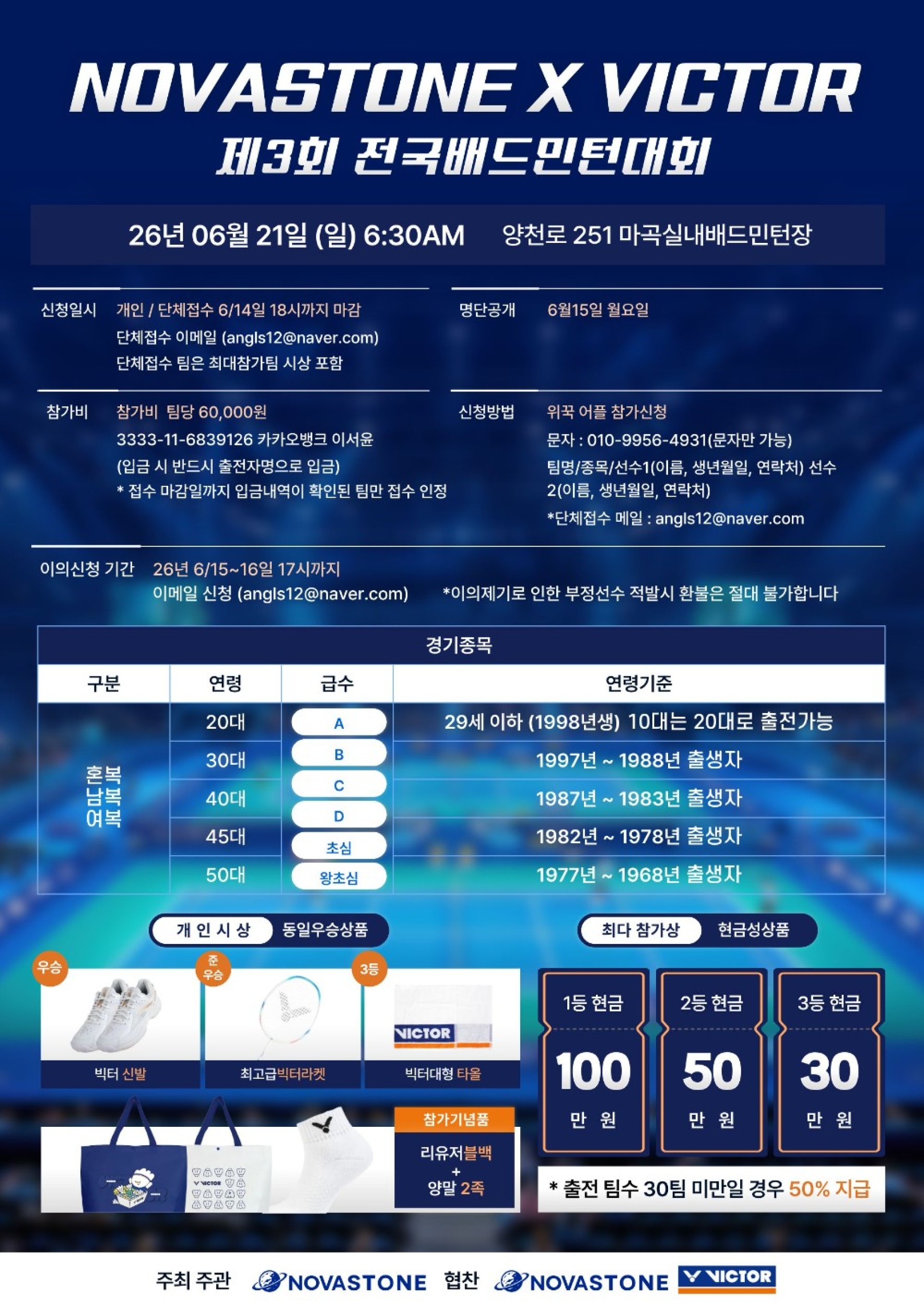 2026 제3회 노바스톤X빅터 전국 배드민턴대회 포스터