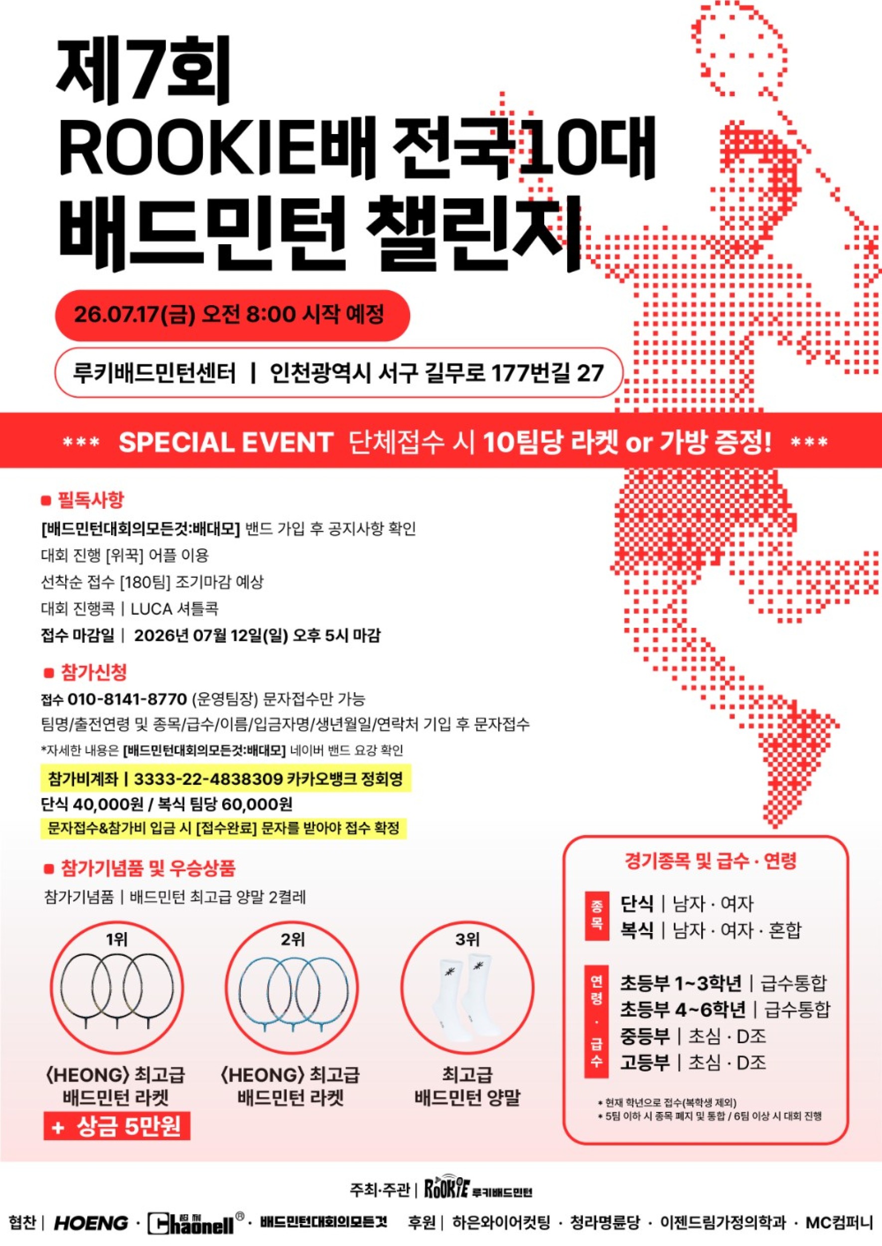 제 7회 ROOKIE배 10대(초,중,고)전국배드민턴챌린지 포스터