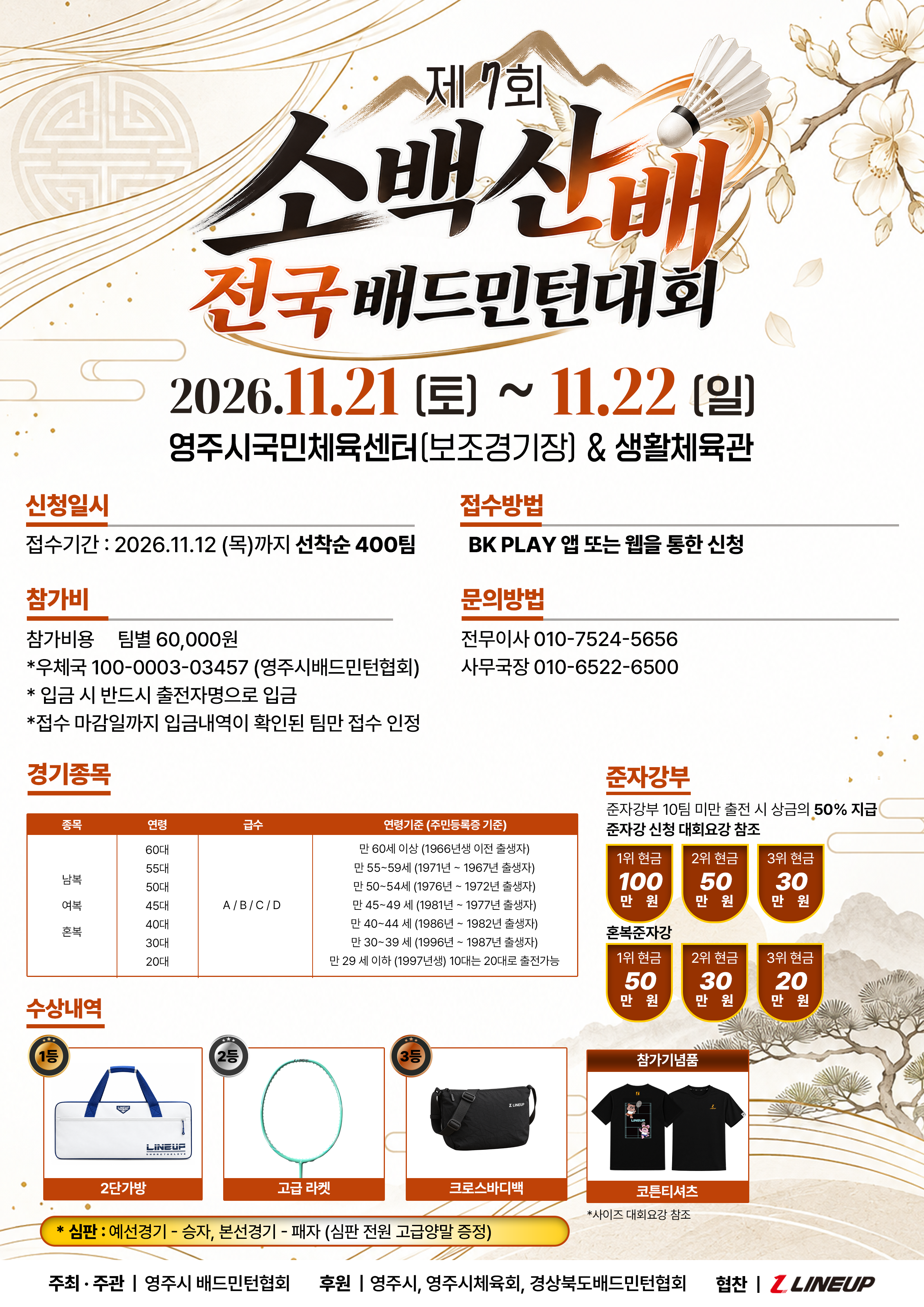 제7회 영주시 소백산배 전국배드민턴대회 포스터