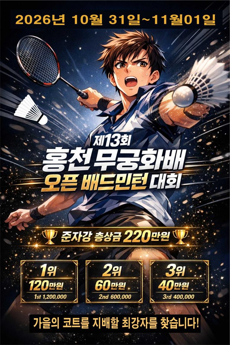 제13회 홍천무궁화배 오픈 배드민턴대회 포스터
